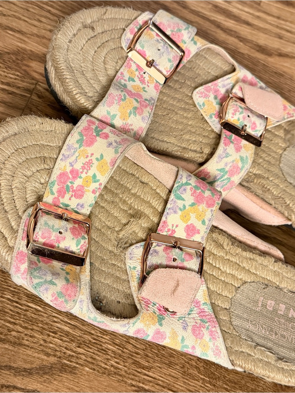LoveShackFancy Floral Dual-Buckle Espadrille Sandals - Pink, Yellow, Green